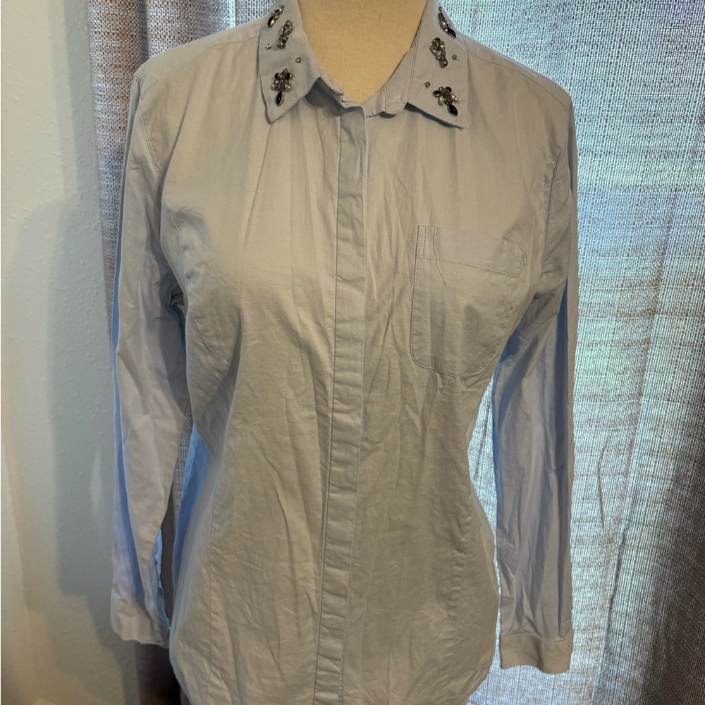 LOFT Light Blue Embellished Collar Shirt